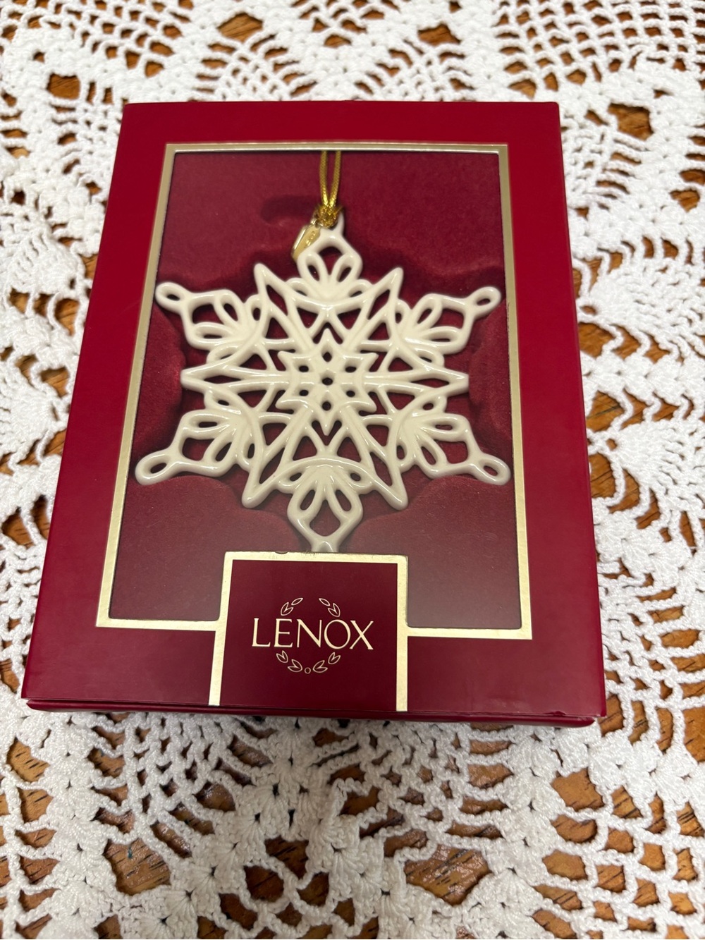 Lenox Cream Porcelain Snowflake Ornament with Gold Loop